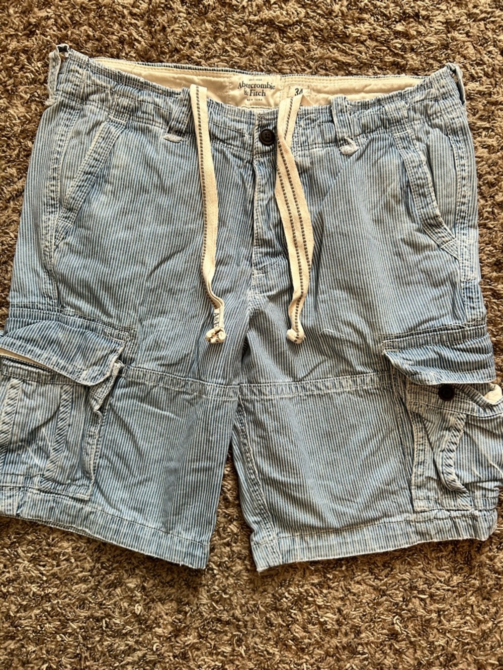 Abercrombie & Fitch Light Blue Pinstripe Cargo Shorts